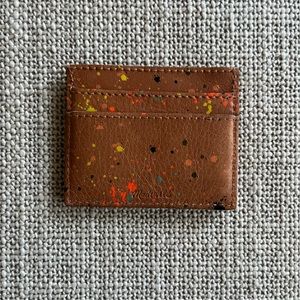 Madewell - leather card case, brown leather with graffiti-art design - NWOT